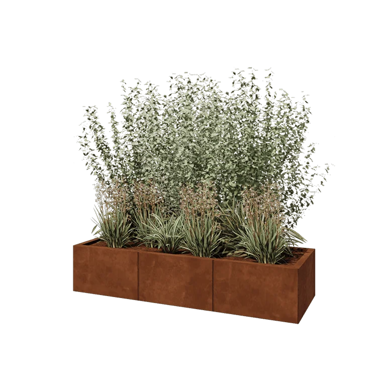 Ζαρντινιέρα XXL από χάλυβα Corten - Ορθογώνιο - 150 x 50 x 30 cm - Με πλάκα βάσης
