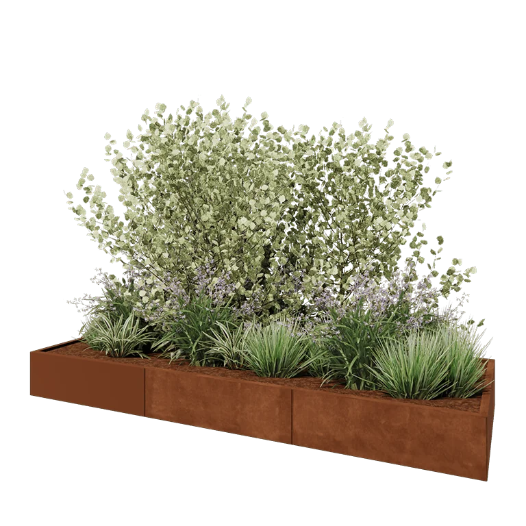Ζαρντινιέρα XXL από χάλυβα Corten - Ορθογώνιο - 300 x 100 x 30 cm - Με πλάκα βάσης