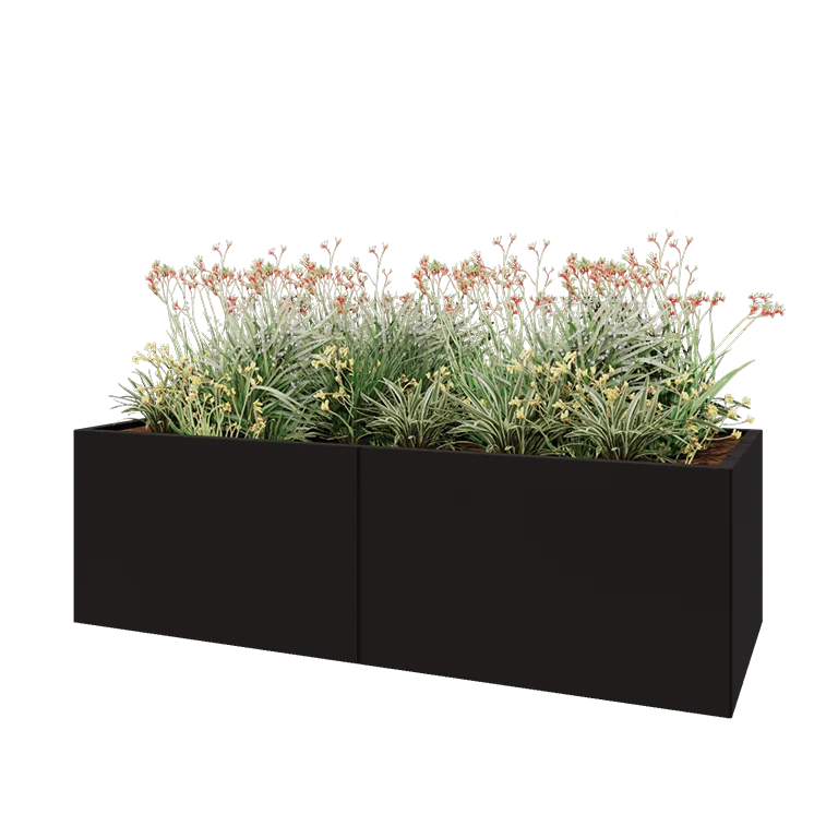 Ζαρντινιέρα XXL από χάλυβα - Ορθογώνιο - 200 x 80 x 60 cm - RAL9005 ματ (μαύρο) - Χωρίς πλάκα βάσης