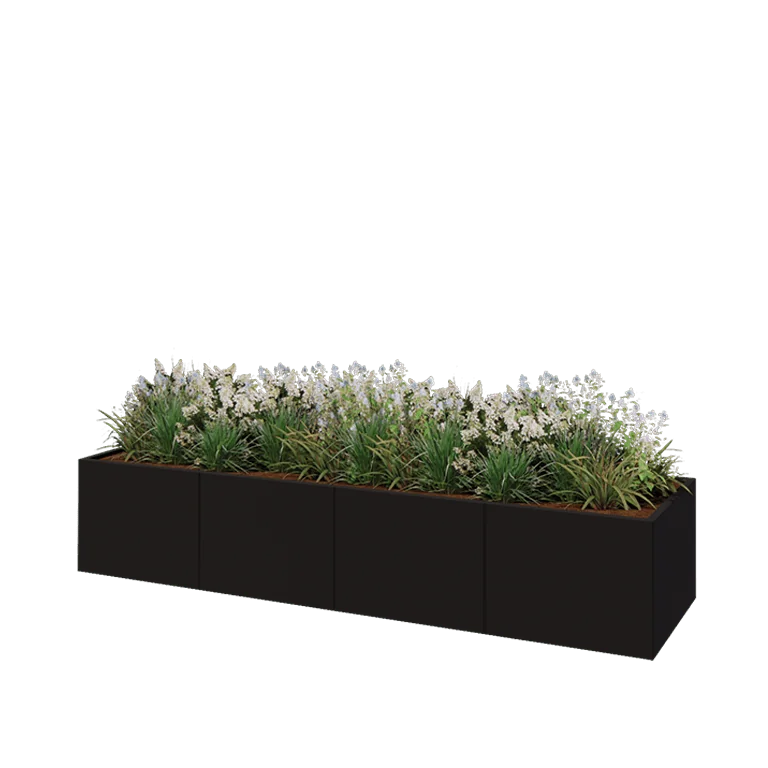 Ζαρντινιέρα XXL από χάλυβα - Ορθογώνιο - 320 x 80 x 60 cm - RAL9005 ματ (μαύρο) - Χωρίς πλάκα βάσης