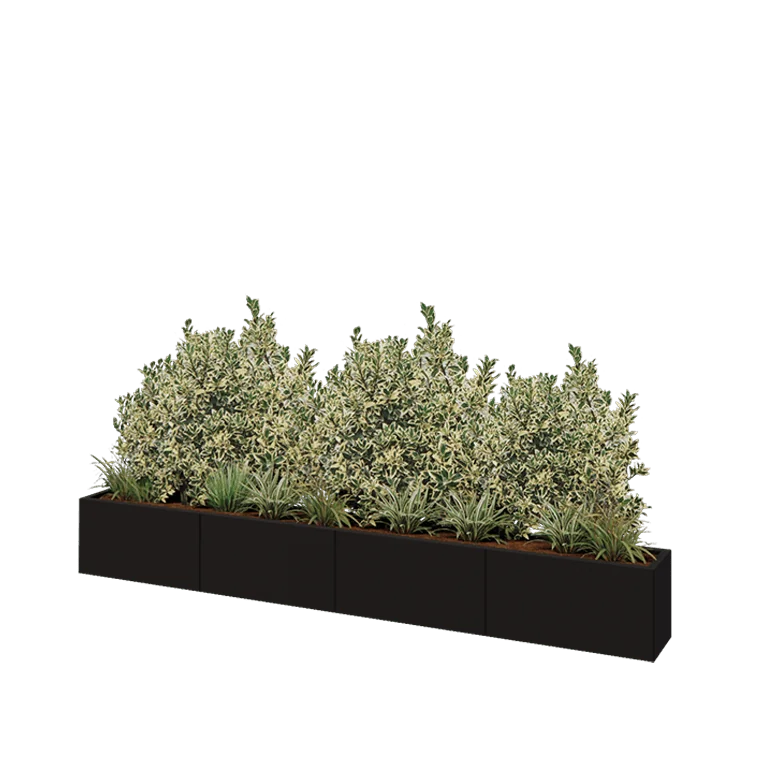 Ζαρντινιέρα XXL από χάλυβα - Ορθογώνιο - 320 x 30 x 40 cm - RAL9005 ματ (μαύρο) - Με πλάκα βάσης