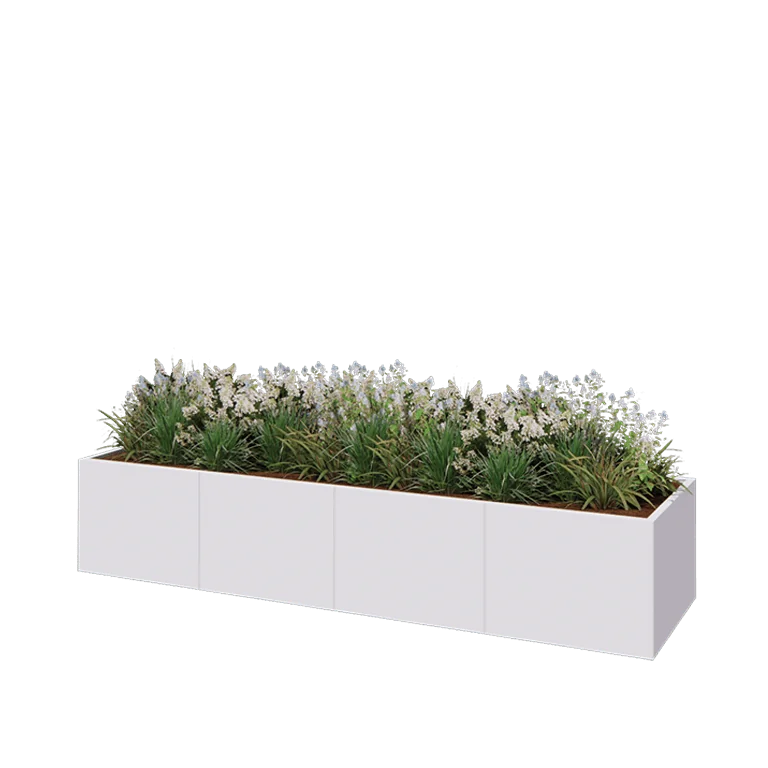 Ζαρντινιέρα XXL από χάλυβα - Ορθογώνιο - 320 x 80 x 60 cm - RAL9010 ματ (λευκό) - Με πλάκα βάσης