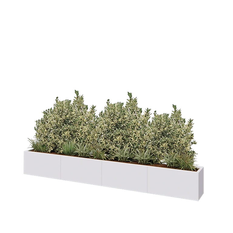 Ζαρντινιέρα XXL από χάλυβα - Ορθογώνιο - 320 x 30 x 40 cm - RAL9010 ματ (λευκό) - Με πλάκα βάσης