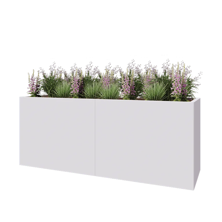 Ζαρντινιέρα XXL από χάλυβα - Ορθογώνιο - 200 x 60 x 80 cm - RAL9010 ματ (λευκό) - Χωρίς πλάκα βάσης