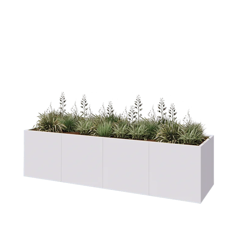 Ζαρντινιέρα XXL από χάλυβα - Ορθογώνιο - 320 x 80 x 80 cm - RAL9010 ματ (λευκό) - Με πλάκα βάσης