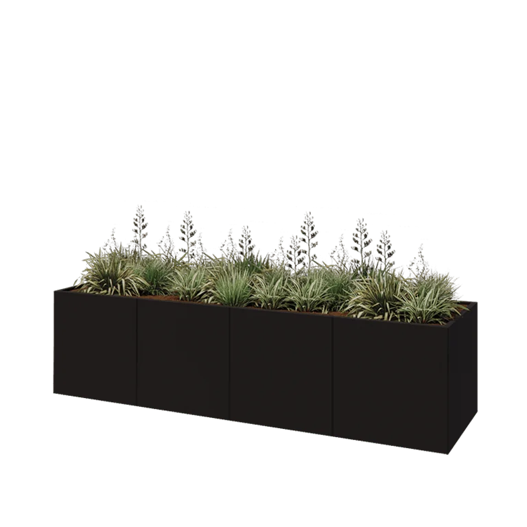 Ζαρντινιέρα XXL από χάλυβα - Ορθογώνιο - 320 x 80 x 80 cm - RAL9005 ματ (μαύρο) - Με πλάκα βάσης