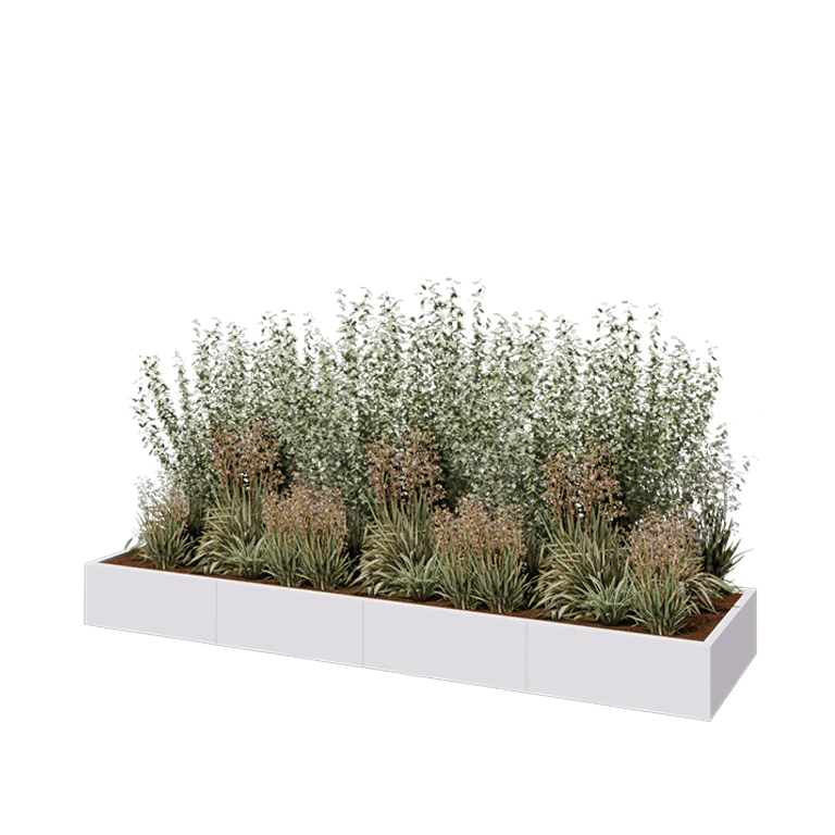 Ζαρντινιέρα XXL από χάλυβα - Ορθογώνιο - 320 x 80 x 30 cm - RAL9010 ματ (λευκό) - Με πλάκα βάσης