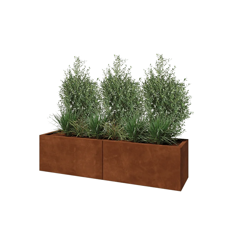 Ζαρντινιέρα XXL από χάλυβα Corten - Ορθογώνιο - 160 x 40 x 40 cm - Με πλάκα βάσης