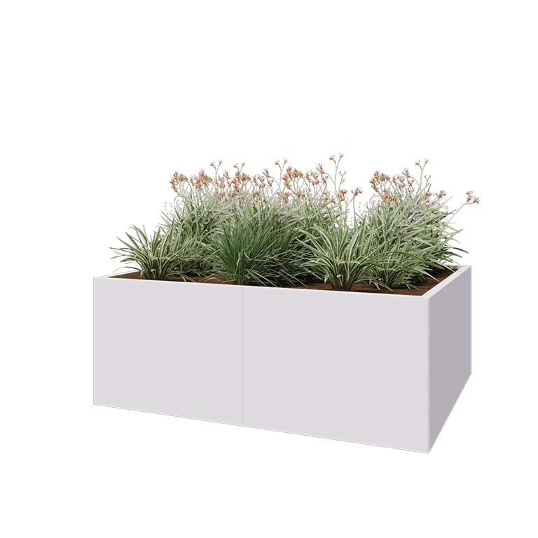 Ζαρντινιέρα XXL από χάλυβα - Ορθογώνιο - 160 x 120 x 60 cm - RAL9010 ματ (λευκό) - Με πλάκα βάσης