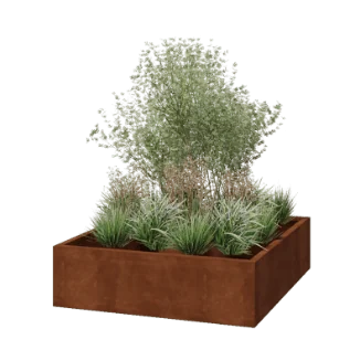 Ζαρντινιέρα από χάλυβα Corten - Τετράγωνο - 140 x 140 x 40 cm - Συγκολλημένο - Με πλάκα βάσης
