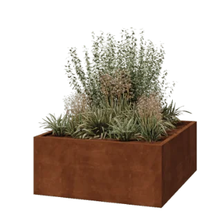 Ζαρντινιέρα από χάλυβα Corten - Τετράγωνο - 140 x 140 x 60 cm - Συγκολλημένο - Χωρίς πλάκα βάσης