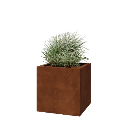 Ζαρντινιέρα από χάλυβα Corten - Τετράγωνο - 60 x 60 x 60 cm - Συγκολλημένο - Με πλάκα βάσης