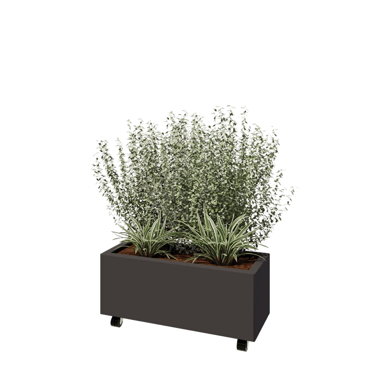 Ζαρντινιέρα από χάλυβα - Ορθογώνιο - 80 x 30 x 30 cm - Άλλο χρώμα RAL - Με πλάκα βάσης - Με τροχούς