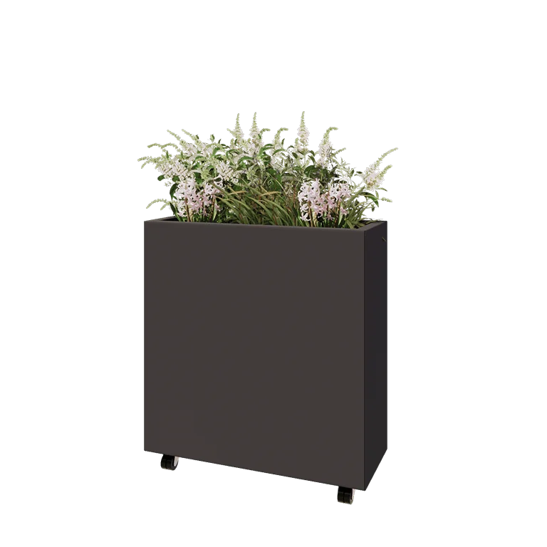 Ζαρντινιέρα από χάλυβα - Ορθογώνιο - 80 x 30 x 80 cm - Άλλο χρώμα RAL - Με πλάκα βάσης - Με τροχούς