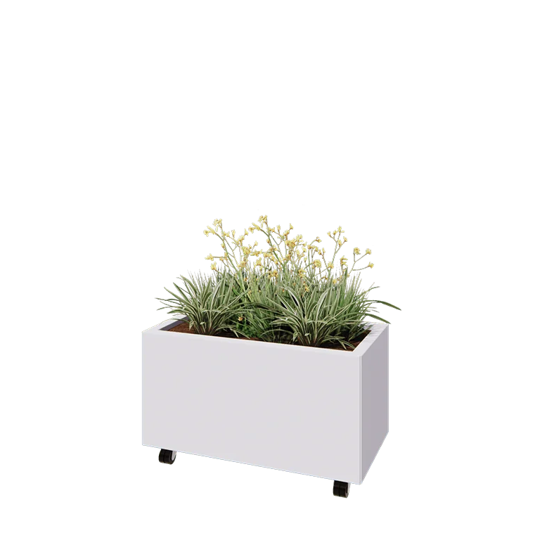 Ζαρντινιέρα από χάλυβα - Ορθογώνιο - 80 x 40 x 40 cm - RAL9010 ματ (λευκό) - Με πλάκα βάσης - Με τροχούς
