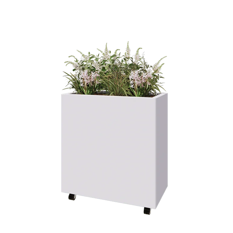 Ζαρντινιέρα από χάλυβα - Ορθογώνιο - 80 x 40 x 80 cm - RAL9010 ματ (λευκό) - Με πλάκα βάσης - Με τροχούς
