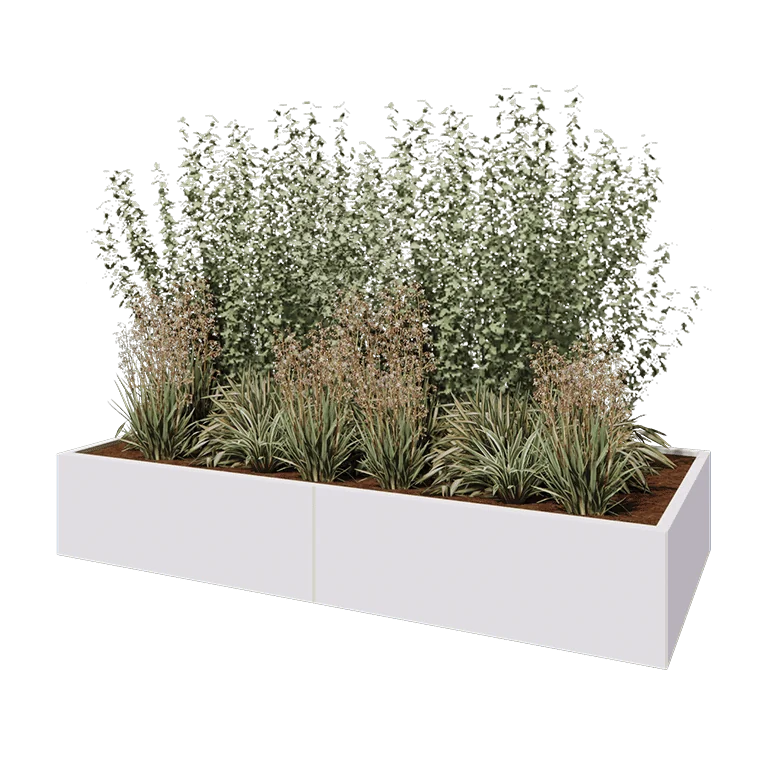 Ζαρντινιέρα XXL από χάλυβα - Ορθογώνιο - 240 x 100 x 40 cm - RAL9010 ματ (λευκό) - Με πλάκα βάσης