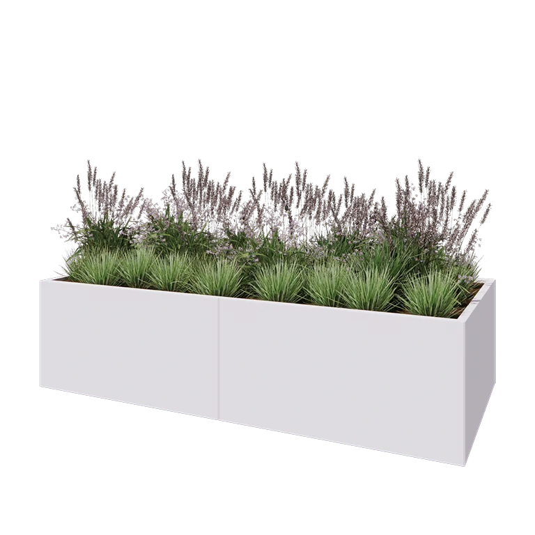 Ζαρντινιέρα XXL από χάλυβα - Ορθογώνιο - 240 x 100 x 60 cm - RAL9010 ματ (λευκό) - Με πλάκα βάσης
