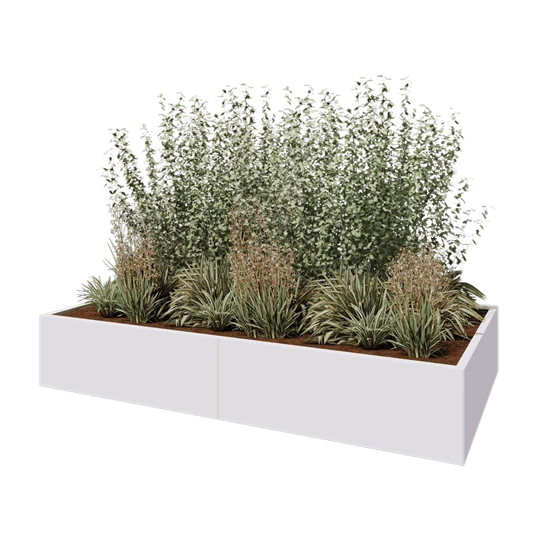 Ζαρντινιέρα XXL από χάλυβα - Ορθογώνιο - 240 x 120 x 40 cm - RAL9010 ματ (λευκό) - Με πλάκα βάσης