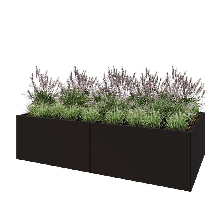 Ζαρντινιέρα XXL από χάλυβα - Ορθογώνιο - 240 x 120 x 60 cm - RAL9005 ματ (μαύρο) - Με πλάκα βάσης