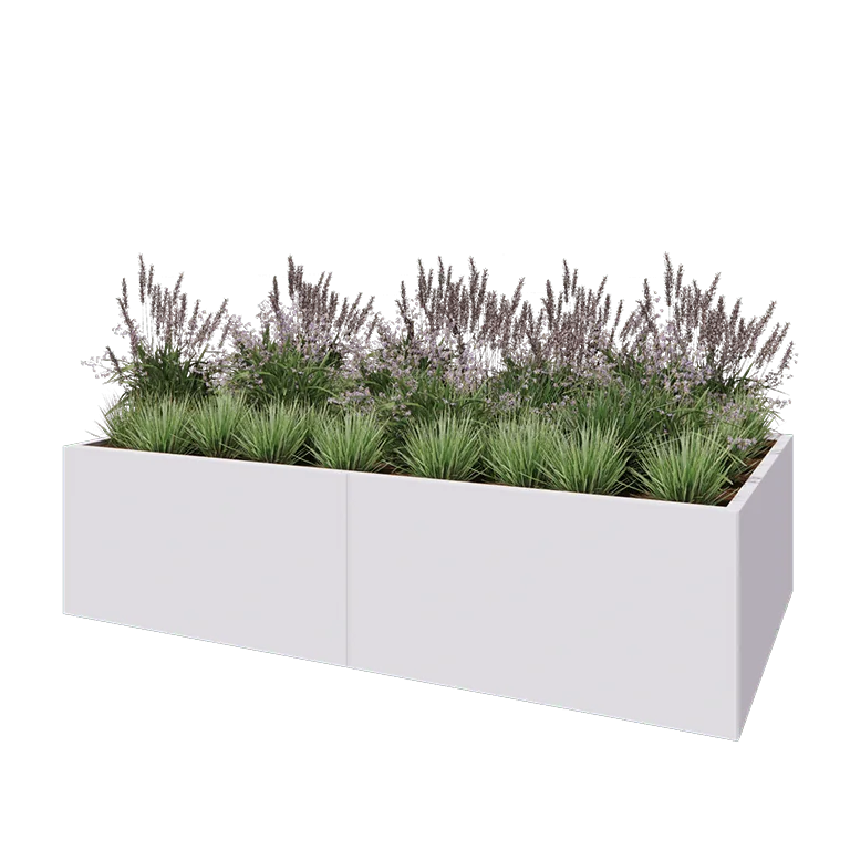 Ζαρντινιέρα XXL από χάλυβα - Ορθογώνιο - 240 x 120 x 60 cm - RAL9010 ματ (λευκό) - Με πλάκα βάσης