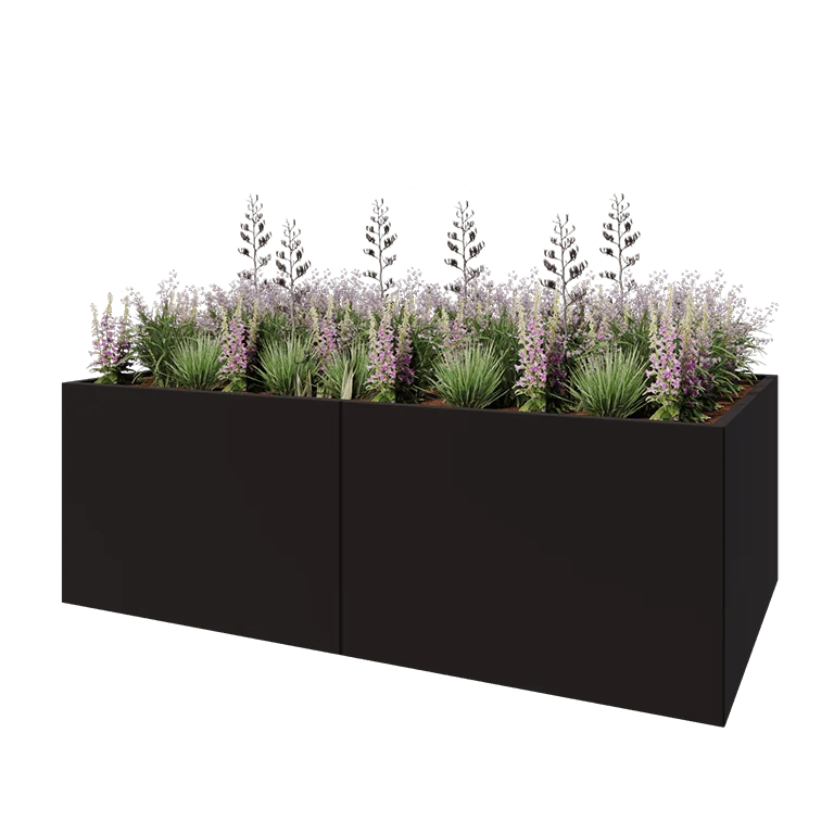 Ζαρντινιέρα XXL από χάλυβα - Ορθογώνιο - 240 x 120 x 80 cm - RAL9005 ματ (μαύρο) - Χωρίς πλάκα βάσης