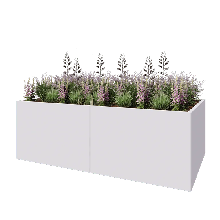 Ζαρντινιέρα XXL από χάλυβα - Ορθογώνιο - 240 x 120 x 80 cm - RAL9010 ματ (λευκό) - Με πλάκα βάσης