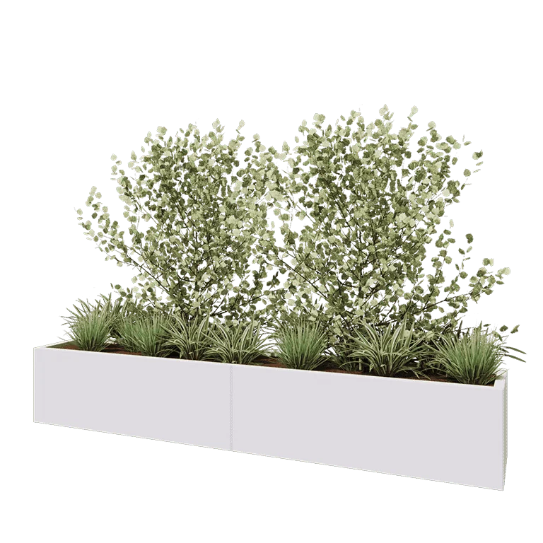 Ζαρντινιέρα XXL από χάλυβα - Ορθογώνιο - 240 x 40 x 40 cm - RAL9010 ματ (λευκό) - Με πλάκα βάσης