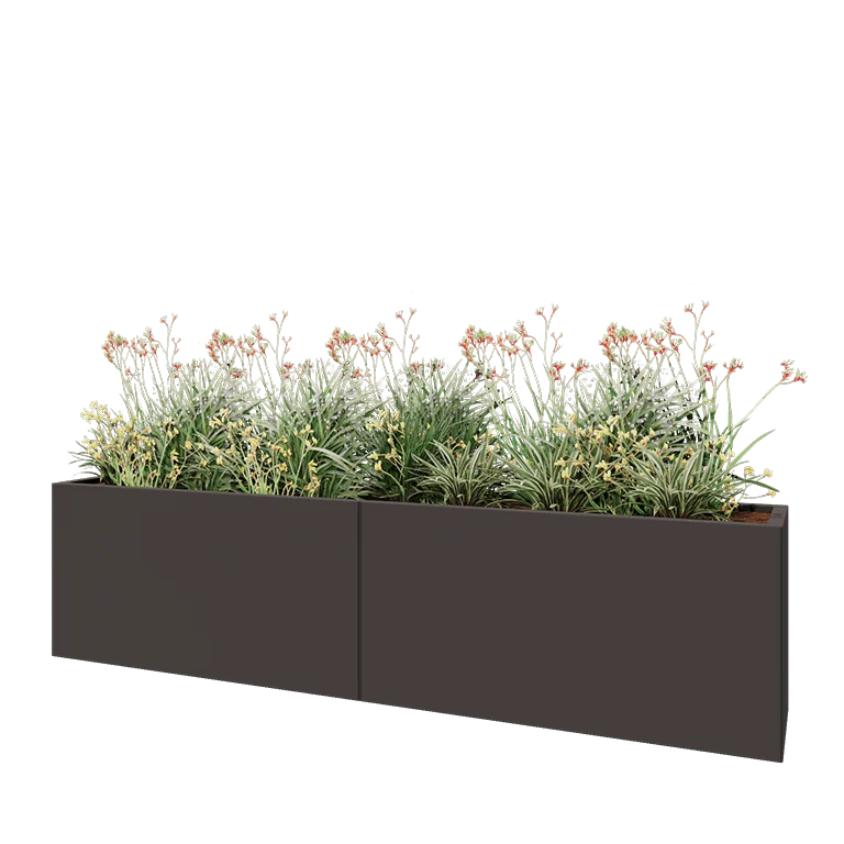 Ζαρντινιέρα XXL από χάλυβα - Ορθογώνιο - 240 x 40 x 60 cm - Άλλο χρώμα RAL - Με πλάκα βάσης