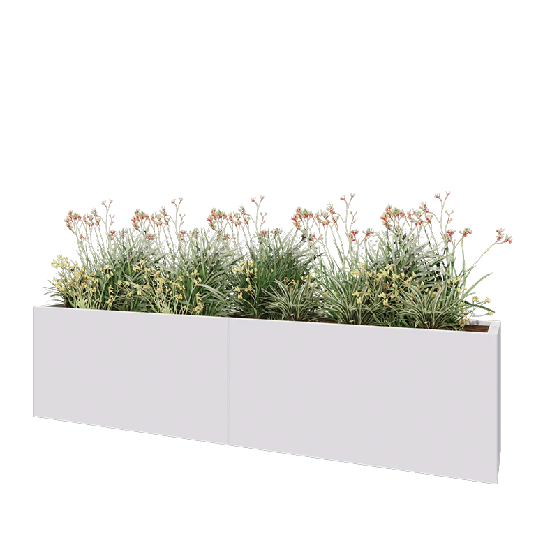 Ζαρντινιέρα XXL από χάλυβα - Ορθογώνιο - 240 x 40 x 60 cm - RAL9010 ματ (λευκό) - Με πλάκα βάσης