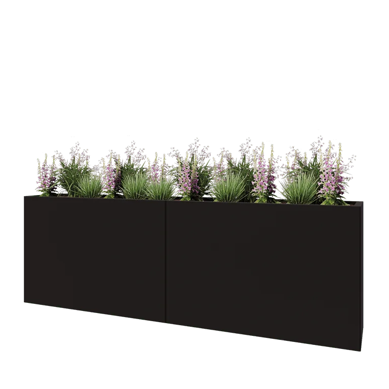 Ζαρντινιέρα XXL από χάλυβα - Ορθογώνιο - 240 x 40 x 80 cm - RAL9005 ματ (μαύρο) - Με πλάκα βάσης