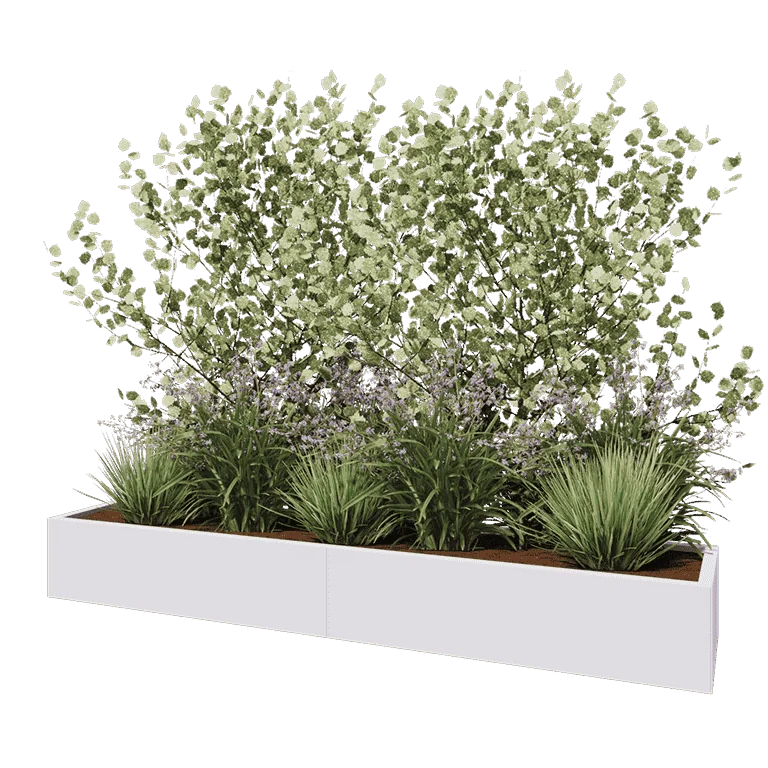 Ζαρντινιέρα XXL από χάλυβα - Ορθογώνιο - 240 x 50 x 30 cm - RAL9010 ματ (λευκό) - Με πλάκα βάσης