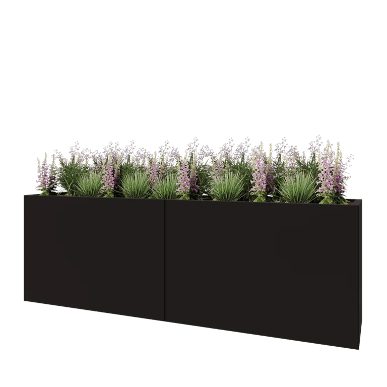 Ζαρντινιέρα XXL από χάλυβα - Ορθογώνιο - 240 x 50 x 80 cm - RAL9005 ματ (μαύρο) - Με πλάκα βάσης