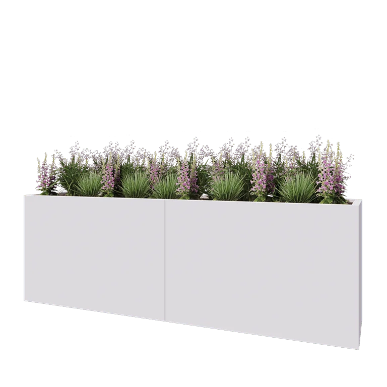 Ζαρντινιέρα XXL από χάλυβα - Ορθογώνιο - 240 x 50 x 80 cm - RAL9010 ματ (λευκό) - Με πλάκα βάσης