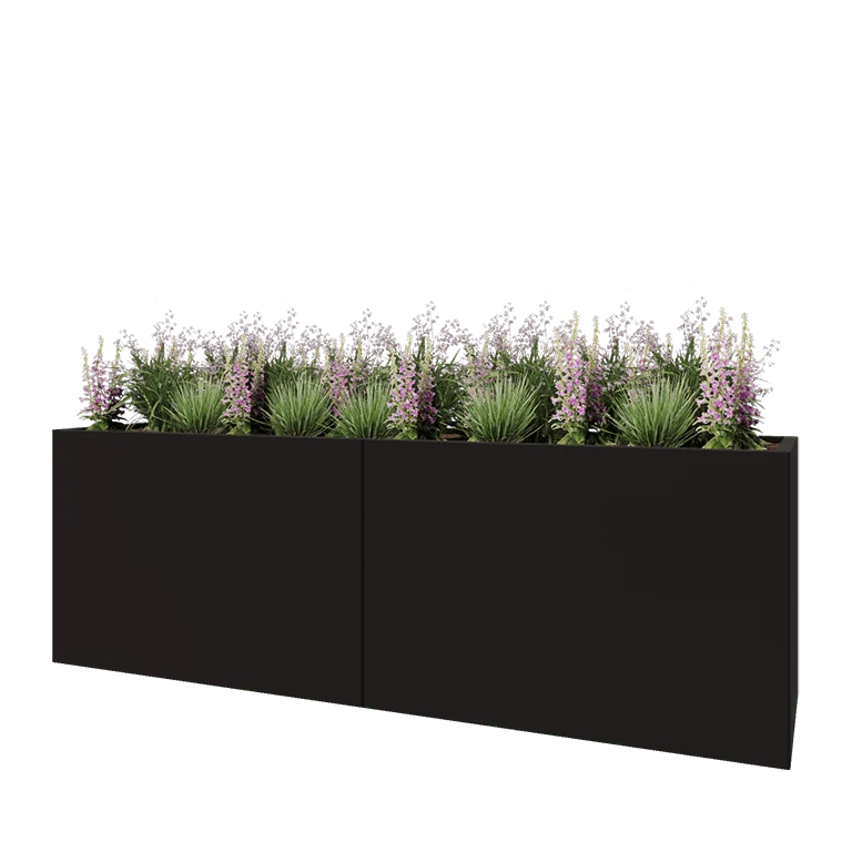 Ζαρντινιέρα XXL από χάλυβα - Ορθογώνιο - 240 x 60 x 80 cm - RAL9005 ματ (μαύρο) - Με πλάκα βάσης