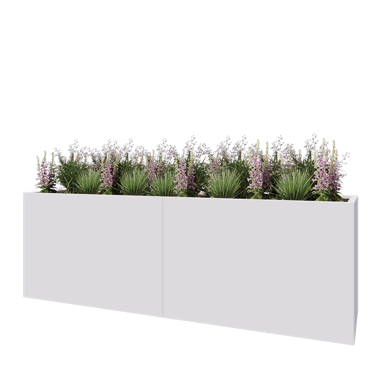 Ζαρντινιέρα XXL από χάλυβα - Ορθογώνιο - 240 x 60 x 80 cm - RAL9010 ματ (λευκό) - Με πλάκα βάσης