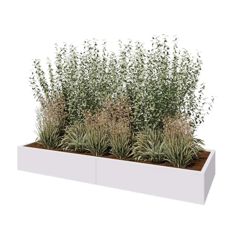 Ζαρντινιέρα XXL από χάλυβα - Ορθογώνιο - 240 x 80 x 30 cm - RAL9010 ματ (λευκό) - Με πλάκα βάσης