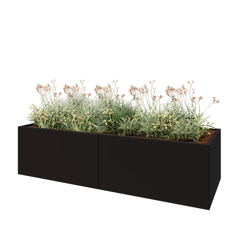 Ζαρντινιέρα XXL από χάλυβα - Ορθογώνιο - 240 x 80 x 60 cm - RAL9005 ματ (μαύρο) - Με πλάκα βάσης