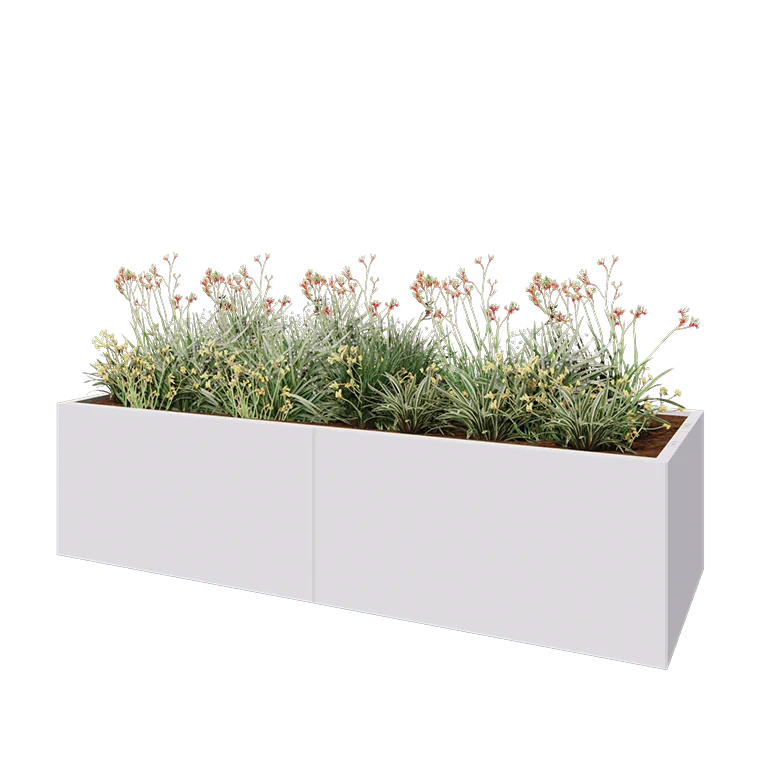 Ζαρντινιέρα XXL από χάλυβα - Ορθογώνιο - 240 x 80 x 60 cm - RAL9010 ματ (λευκό) - Με πλάκα βάσης