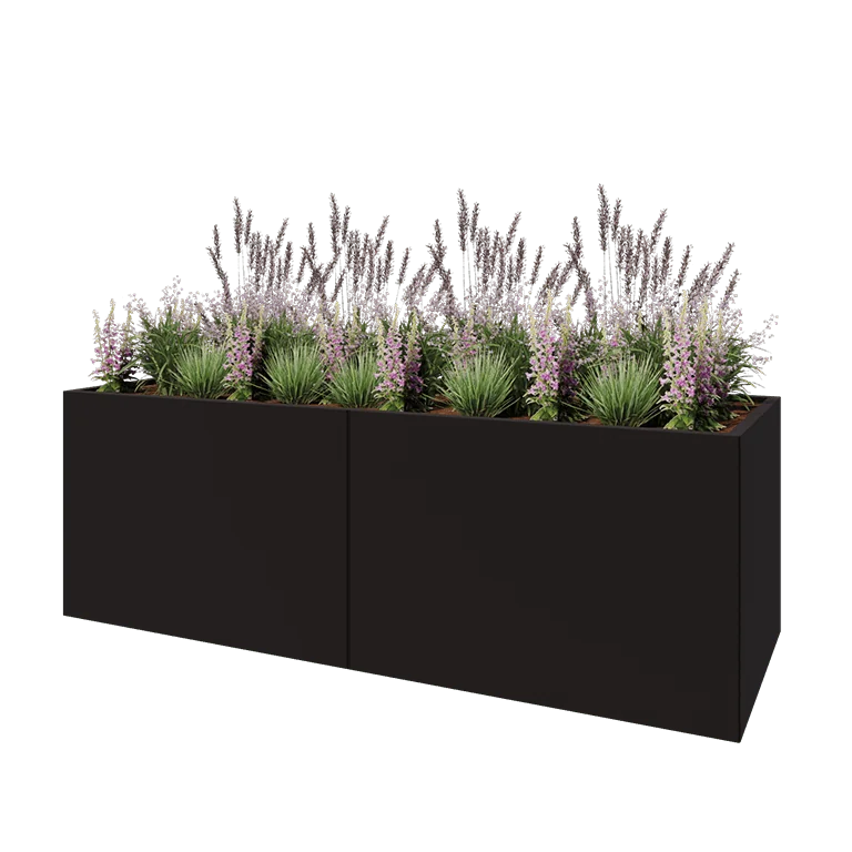 Ζαρντινιέρα XXL από χάλυβα - Ορθογώνιο - 240 x 80 x 80 cm - RAL9005 ματ (μαύρο) - Χωρίς πλάκα βάσης