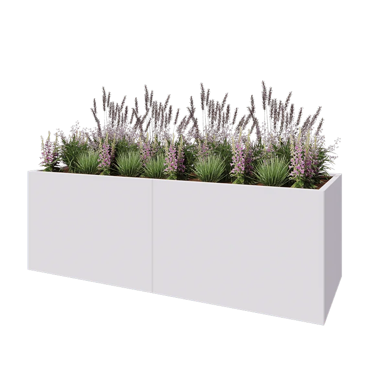 Ζαρντινιέρα XXL από χάλυβα - Ορθογώνιο - 240 x 80 x 80 cm - RAL9010 ματ (λευκό) - Με πλάκα βάσης