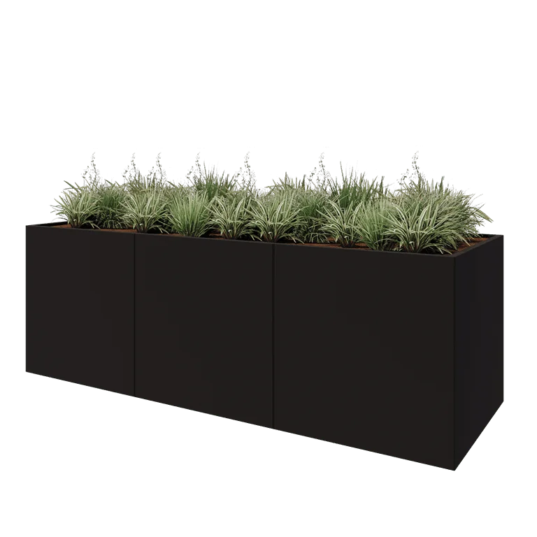 Ζαρντινιέρα XXL από χάλυβα - Ορθογώνιο - 300 x 100 x 100 cm - RAL9005 ματ (μαύρο) - Χωρίς πλάκα βάσης
