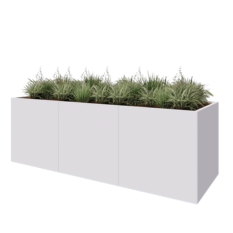 Ζαρντινιέρα XXL από χάλυβα - Ορθογώνιο - 300 x 100 x 100 cm - RAL9010 ματ (λευκό) - Με πλάκα βάσης