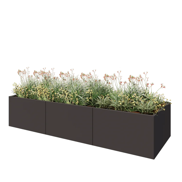 Ζαρντινιέρα XXL από χάλυβα - Ορθογώνιο - 300 x 100 x 60 cm - Άλλο χρώμα RAL - Με πλάκα βάσης