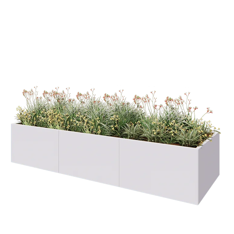 Ζαρντινιέρα XXL από χάλυβα - Ορθογώνιο - 300 x 100 x 60 cm - RAL9010 ματ (λευκό) - Με πλάκα βάσης