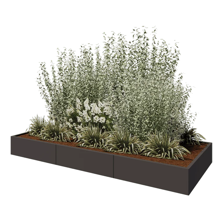 Ζαρντινιέρα XXL από χάλυβα - Ορθογώνιο - 300 x 120 x 30 cm - Άλλο χρώμα RAL - Με πλάκα βάσης
