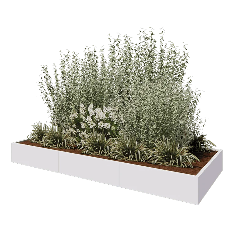 Ζαρντινιέρα XXL από χάλυβα - Ορθογώνιο - 300 x 120 x 30 cm - RAL9010 ματ (λευκό) - Με πλάκα βάσης