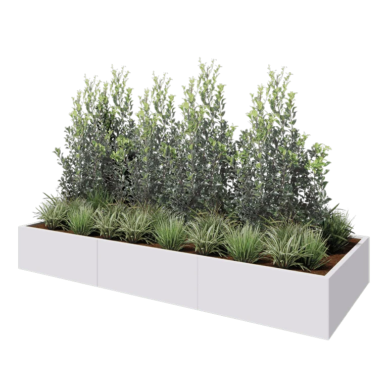 Ζαρντινιέρα XXL από χάλυβα - Ορθογώνιο - 300 x 120 x 40 cm - RAL9010 ματ (λευκό) - Με πλάκα βάσης