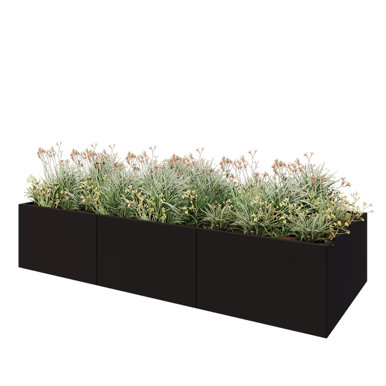 Ζαρντινιέρα XXL από χάλυβα - Ορθογώνιο - 300 x 120 x 60 cm - RAL9005 ματ (μαύρο) - Χωρίς πλάκα βάσης