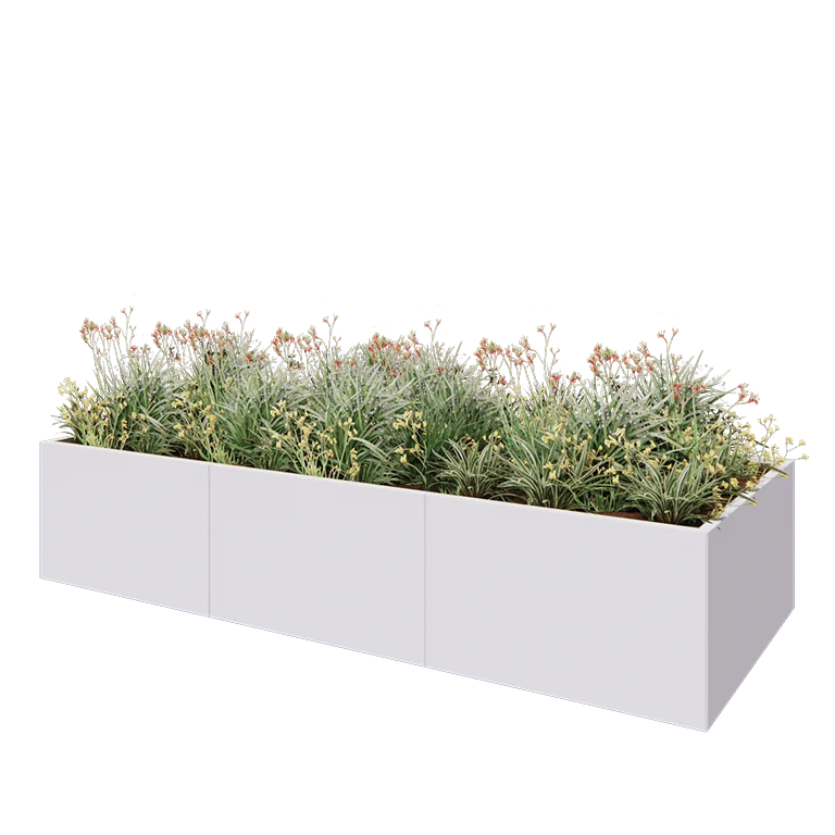 Ζαρντινιέρα XXL από χάλυβα - Ορθογώνιο - 300 x 120 x 60 cm - RAL9010 ματ (λευκό) - Με πλάκα βάσης